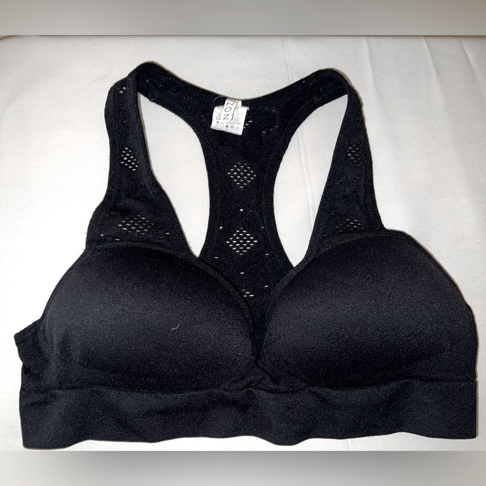 ITZON black padded and mesh sports bra size L